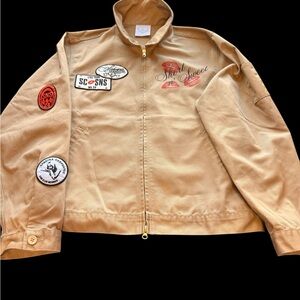 Stylish Tan Women's Bomber Jacket with Patches